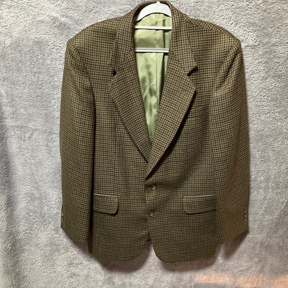 Oscar De La Renta vintage tweed wool sport coat houndstooth pattern Mens SZ 42R